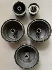 WEBER GAS GRILL KNOB SET FOUR (4) KNOBS and IGNITER BUTTON GENUINE OEM USED
