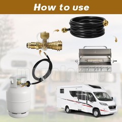 Propane Brass Tee Adapter Kit, 4-Port Propane Brass Tee with 5FT & 12FT Hose