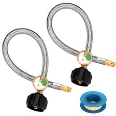 2PCS 15in Propane Hose with Gauge QCC1/ Type1 1/4 Inch Inverted Male Flare US