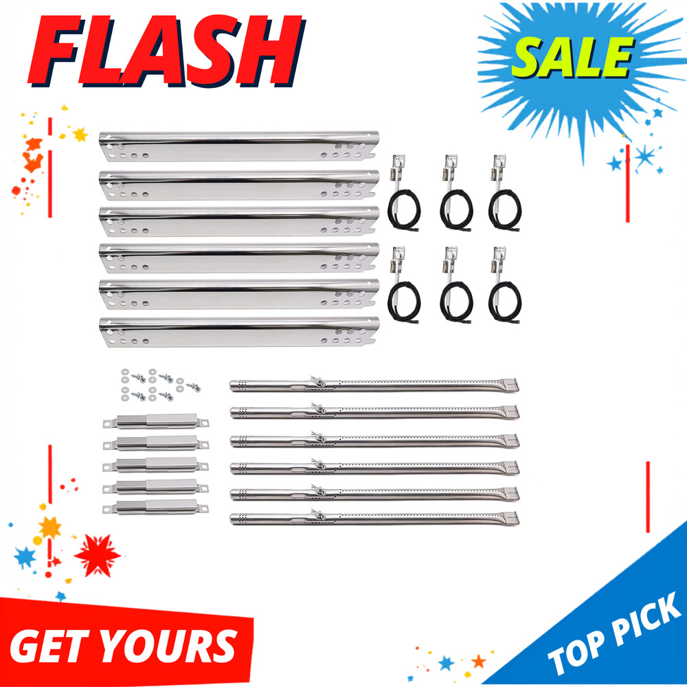 Grill Replacement Parts 6 Burner Tube Heat Plate Carryover Tube Igniter Kit
