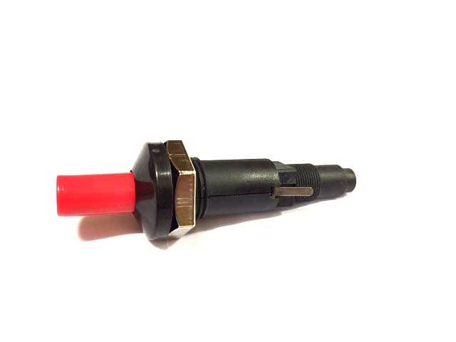 Push-button piezo with external grounding prong, mounting nut and 2 outlets