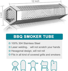 2Pcs Smoker Tube 12In Pellet Smoker Tube Stainless Steel Smoke Tube for Hot or C