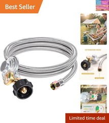 6 Ft Propane Regulator Stainless Steel Braided Hose with Propane Tank Gauge a…