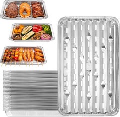 20-Pack 13″ × 8.6″ Food-Grade Aluminum Foil Disposable BBQ Grill Trays – Perfora