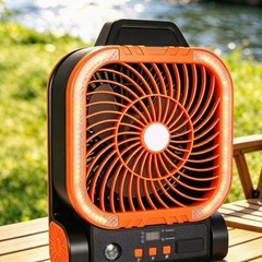 Camping Fan Solar Powered with 4 Speeds Timer 2 4 6 Hrs LED Light Foldable Hook