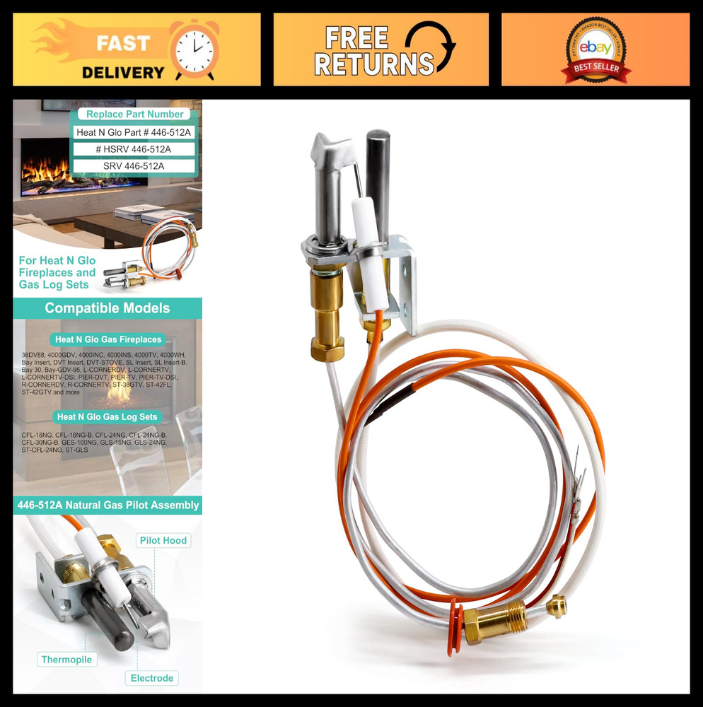 Natural Gas Pilot Assembly for Heat N Glo Fireplaces & Gas Log Sets, Thermopile