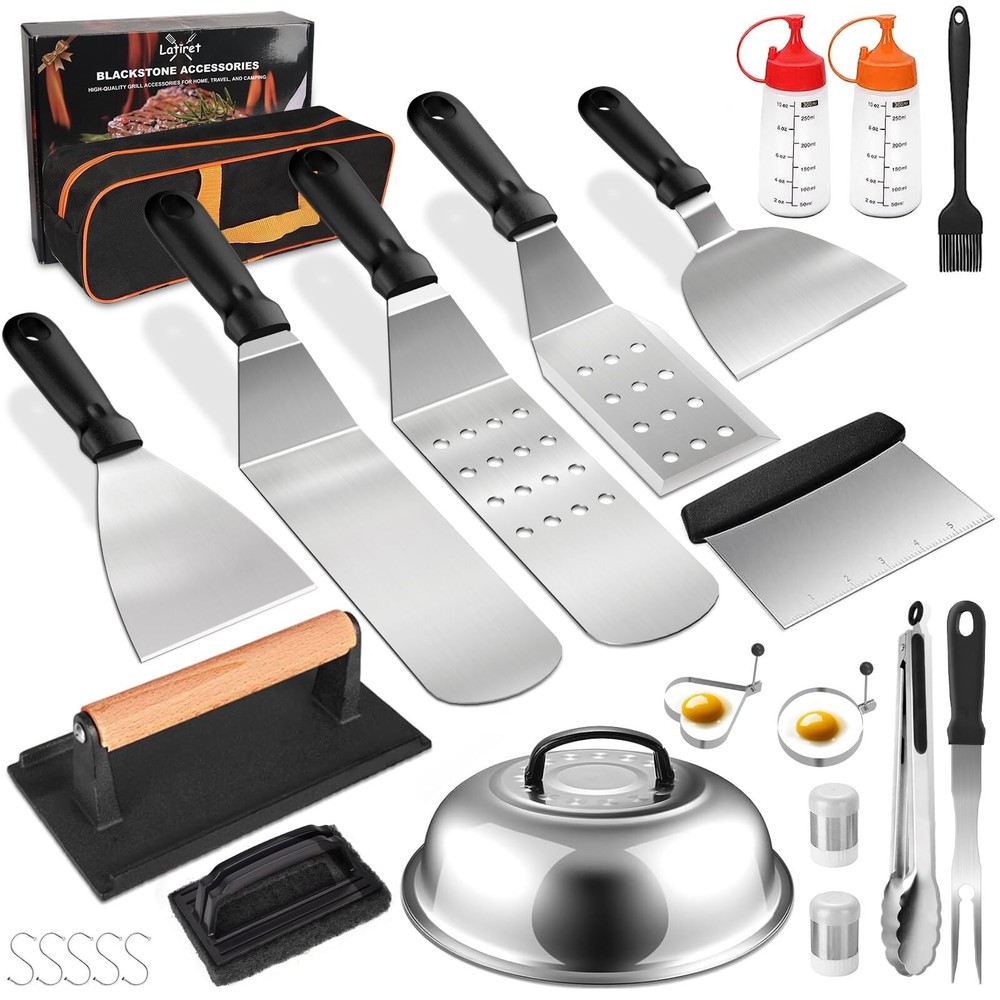 ﻿Latiret Griddle Accessories Kit, 24Pcs Grilling Accessories Set for Blac