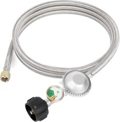 SHINESTAR 5ft Propane Regulator Hose w/Gauge, SS Braided for Grill US