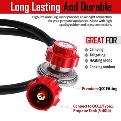 High Pressure Propane Regulator with Hose – 0-20 PSI Adjustable, 4 ft Length, QC
