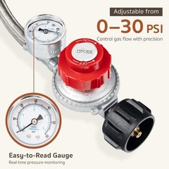 GASPRO Adjustable Propane Regulator 0-30 PSI with Gauge 5ft Braided Hose