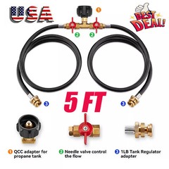 5 Feet 2 Ways Y Splitter CGA Propane Converter Adapter Hose for QCC1 20lbs Tank