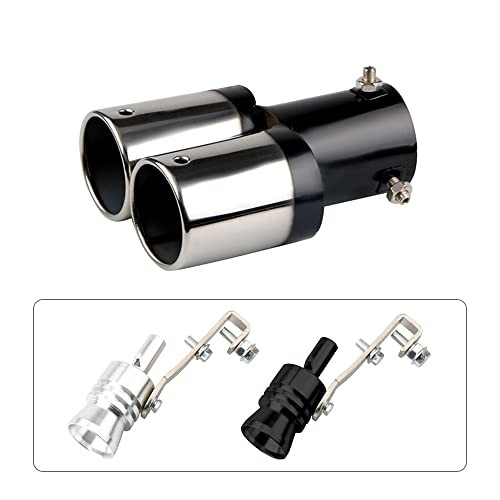 Sakali Universal Double Outlet Exhaust Tip Fit Pipe Straight Black+Silver