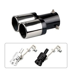 Sakali Universal Double Outlet Exhaust Tip Fit Pipe Straight Black+Silver