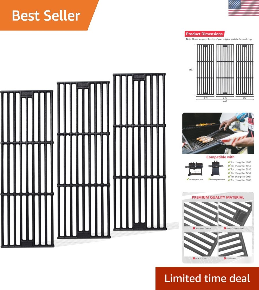 Heavy-Duty Cooking Grates for Chargriller Gas Grills – 3 Pack, 19 3/4” x 6 3/4”