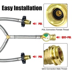 Stainless Steel Braided Y-Splitter Dual Propane Tank Converter Hose with Gauge,