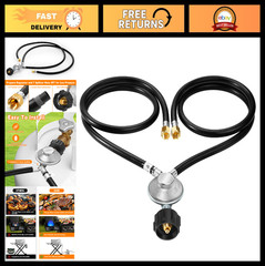 4ft Y Splitter Propane Regulator Kit, 2 Hose Low Pressure for Grill, Heater, Sto