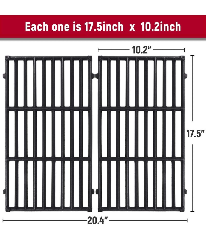 (2) 7637 17.5″ Cast Iron Grill Grates for Weber Spirit 200 E210 E-220 S210 S-220