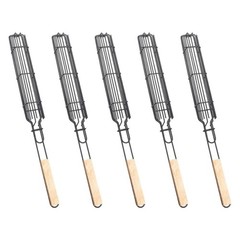 5Pcs Outdoor Cooking Grill Basket Set with Wooden Handle Heavy Gauge Steel