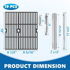 Grill Parts Kit for Charbroil 5-6 Burner, Heavy Duty Cast Iron Grates, Stainl…