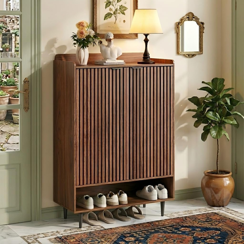 Shoe Cabinet with 2 Doors for Entryway, 21 Pairs Wooden Shoe Storage Cabinet wit