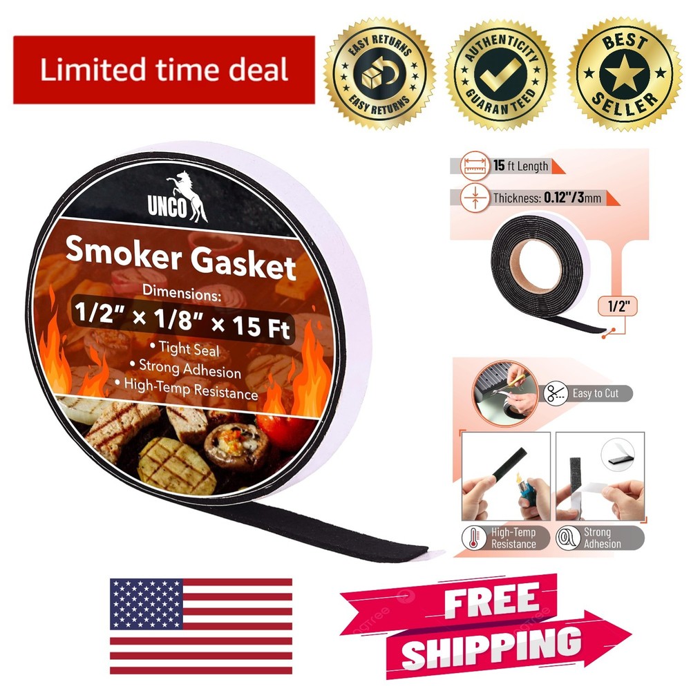 High-Temp Smoker Gasket – 15 Ft, 1/2” X 1/8” Seal for Optimal BBQ Performance