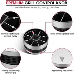 5 Pack Grill Control Knobs Replacement, Chrome Plated Plastic with Nonslip Gr…