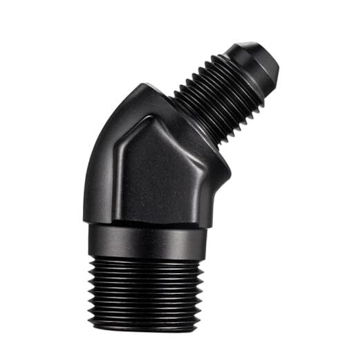 4AN Male Flare to 3/8″ NPT Pipe 45 Degree Fitting Adapter Aluminum Black