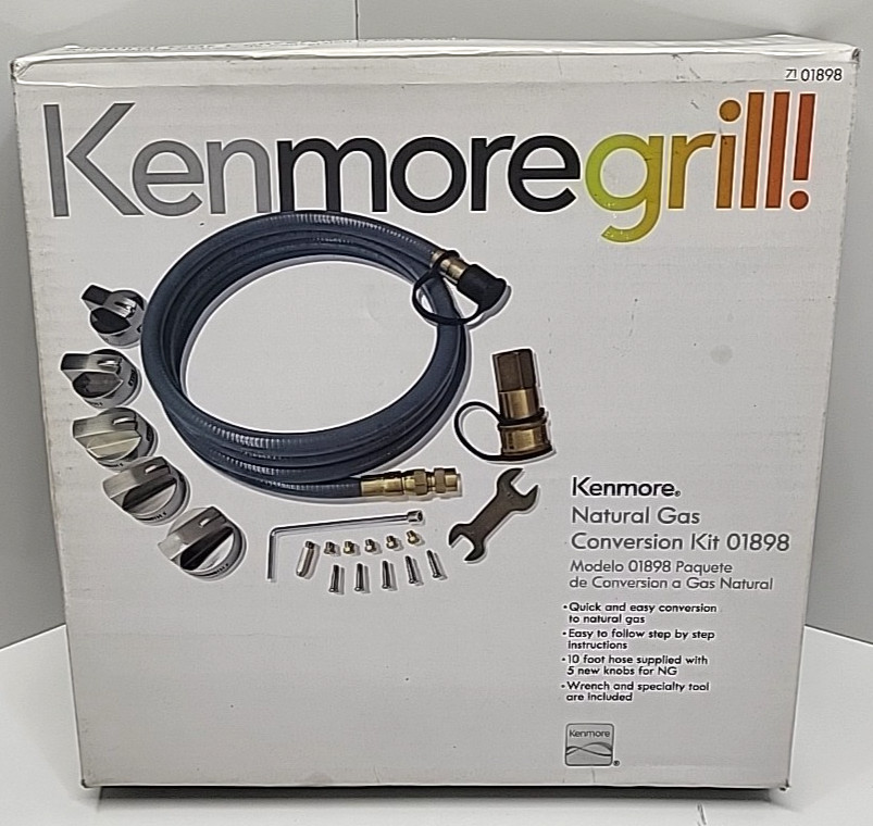 Kenmore Grill Natural Gas Conversion Kit 01898 w/ 10′ Hose 5 Burner Knobs +Tools