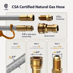 15 FT 1/2 Inch ID Natural Gas Grill Hose with 1/2 Inch Female Flare x Male Qu…