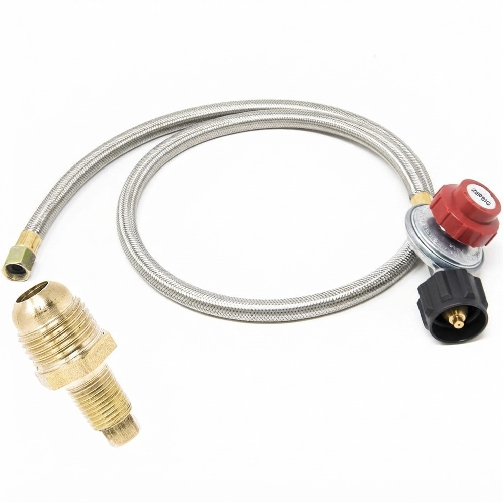 Gasone 4ft Propane Regulator & Brass Orifice Steel Braided Hose 20 Psi