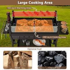 Stainless Steel Barbecue Charcoal Grills with Wind Guard & Seasoning Racks