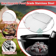 304 Stainless Steel Cooking & Charcoal Grate Kit for 22/22.5” Kettle Grill Acce