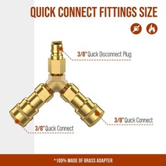 3/8 Inch Y-Splitter Natural Gas Quick Connect Adapter For Generator Heater etc