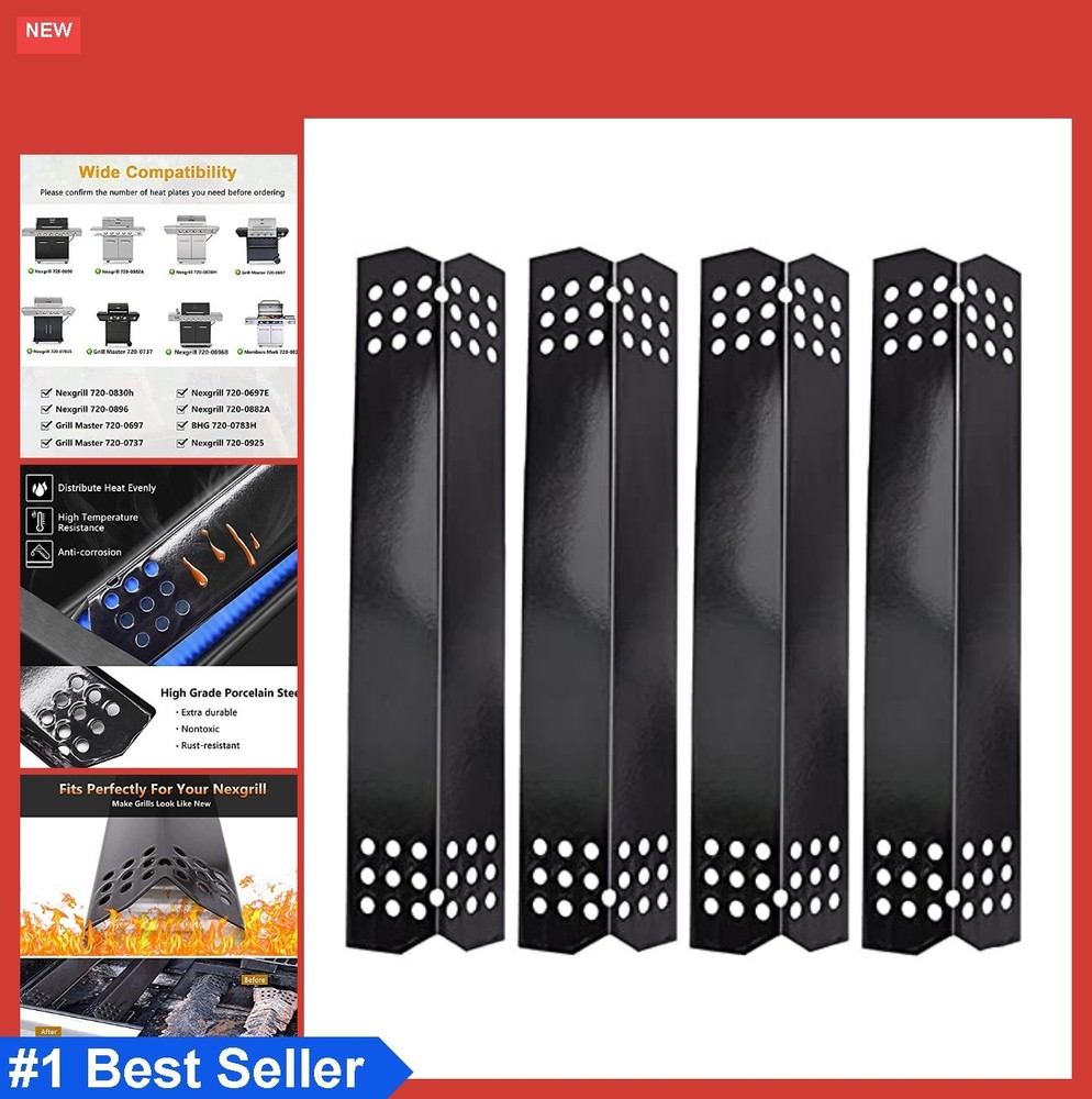 Grill Heat Plates Flame Tamer 4 Pack 14 9/16 Inch Porcelain Steel for BBQ Gas
