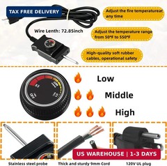 Upgrade 1650W Electric Smoker Heating Element Replacement Kit with Adjustable Th