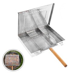 Stainless Steel Grill Tray with Wooden Handle for Camping and Barbecues