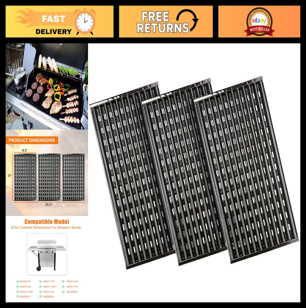 Grill Grates & Enameled Steel Emitter Plates for 3 Burner Infrared BBQ, 17×25.5