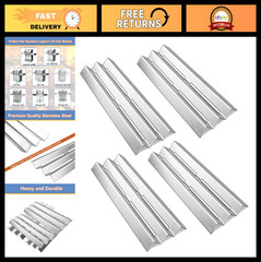 Stainless Steel Grill Heat Plate Tent Shields for Gas Grills, 16.5″, Pack of 4