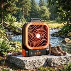 Camping Fan Solar Powered with 4 Speeds Timer 2 4 6 Hrs LED Light Foldable Hook