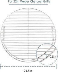 304 Stainless Steel Hinged Cooking Grate for 22 in Weber Charcoal Grills 21.5 in