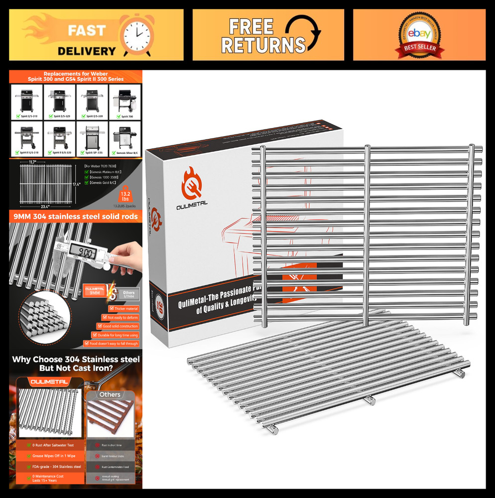 9MM Stainless Steel Grill Grates for Weber Spirit & Genesis Series – Durable Rep