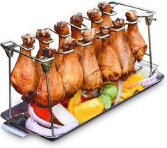 Chicken Leg Rack for Grill with Drip Tray – Easy to Use 12 Slots Chicken Wing