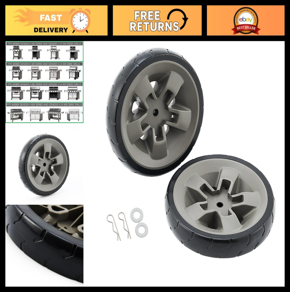 Grill Wheels Replacement for Genesis II & LX 200-600 Series, 8″ Black Plastic Ki
