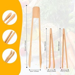 6 Pcs Wood Cooking Tongs Set with Three Different Tong Styles for Multi Use