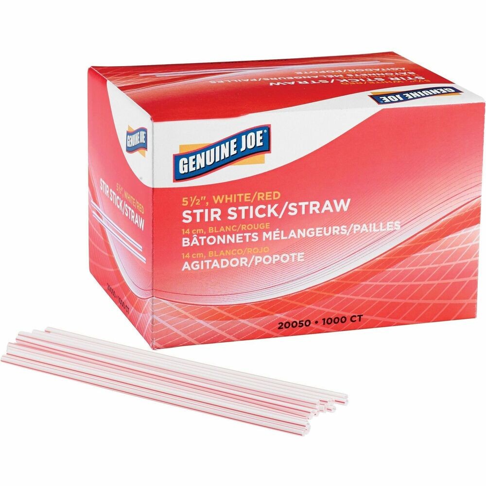 Genuine Joe 5-1/2″ Plastic Stir Stick/Straws – 5.5″ Length – Plastic – White –