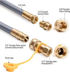 10 FT 1/2 ID Natural Gas Hose Quick Connect Fitting for Gas Grill Generator