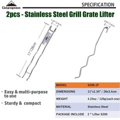 2pcs 11-inch Cooking Grill Grate Lifter Grabber Anti-Scald Stainless Steel Ba…