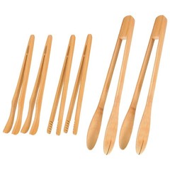 6 Pcs Wood Cooking Tongs Set with Three Different Tong Styles for Multi Use