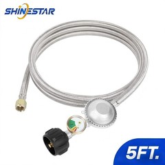 SHINESTAR 5FT Stainless Braided Propane Regulator Hose w/ Gauge, Heater Grill US