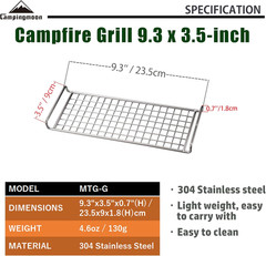 CAMPINGMOON 304 Stainless Steel Cooking Grates (L 9.3 x W 3.5 x H 0.7) for Campi